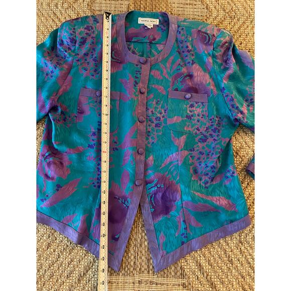 80's Vintage NORA NOH cropped silk Blazer floral abstract Size 16 - Picture 7 of 8